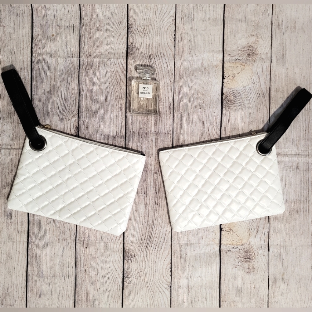(2) White Quilted Oversized Clutch with Zipper ✨️
